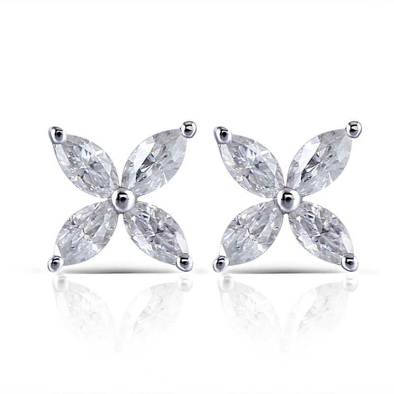 925 Sterling Silver Marquise Cut Cubic Zirconia Flower Shape Earring 1