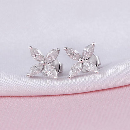 925 Sterling Silver Marquise Cut Cubic Zirconia Flower Shape Earring 2