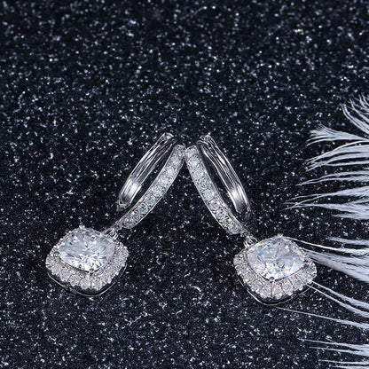 925 Sterling Silver Cushion Cut Cubic Zirconia Drop Halo Earrings 2