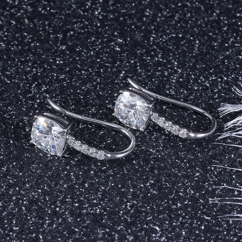 925 Sterling Silver Cushion Cut Cubic Zirconia Drop Hook Earrings 3