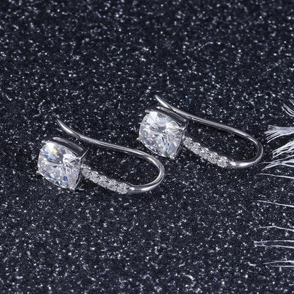 925 Sterling Silver Cushion Cut Cubic Zirconia Drop Hook Earrings 3