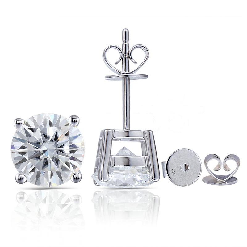 925 Sterling Silver Round Cut Cubic Zirconia Classic Stud Earrings 2