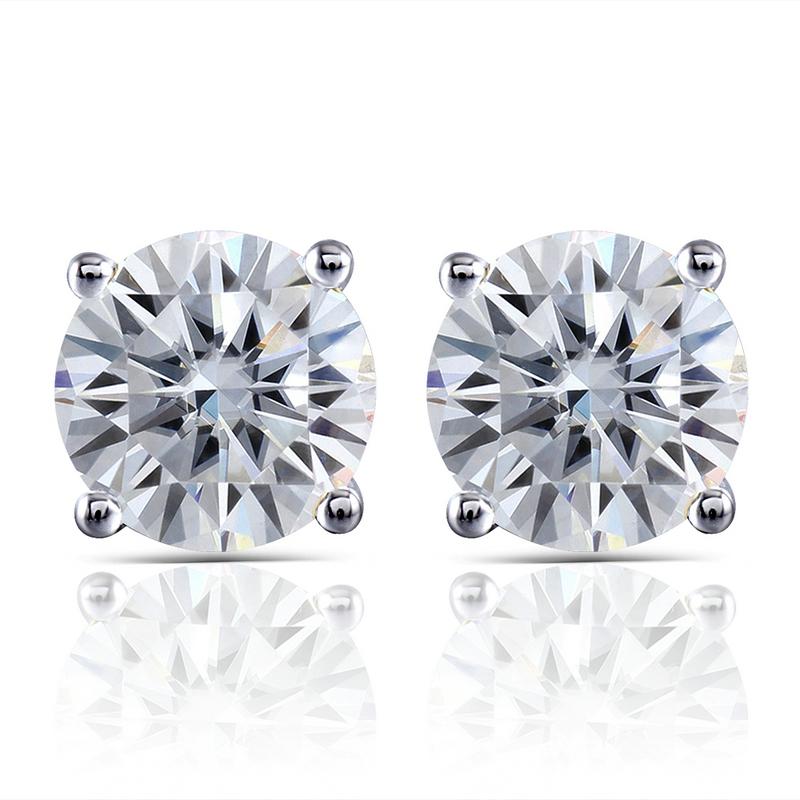 925 Sterling Silver Round Cut Cubic Zirconia Classic Stud Earrings 1