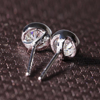 925 Sterling Silver Round Cut Cubic Zirconia Simple Stud Earrings 4