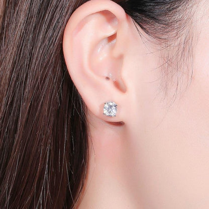 925 Sterling Silver Round Cut Cubic Zirconia Stud Earrings 6