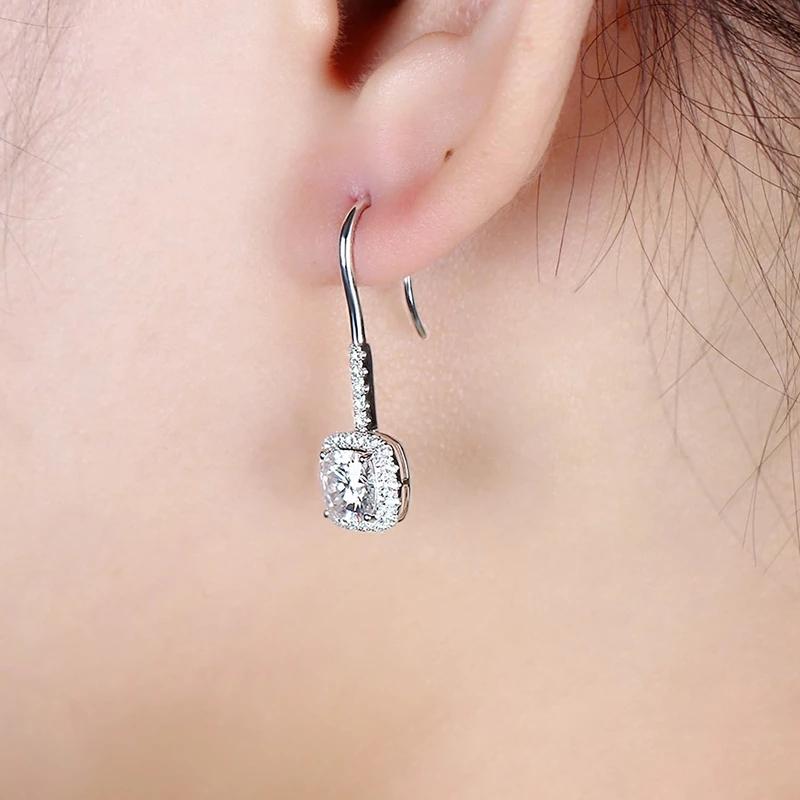 925 Sterling Silver Cushion Cut Cubic Zirconia Drop Hook Earrings 6