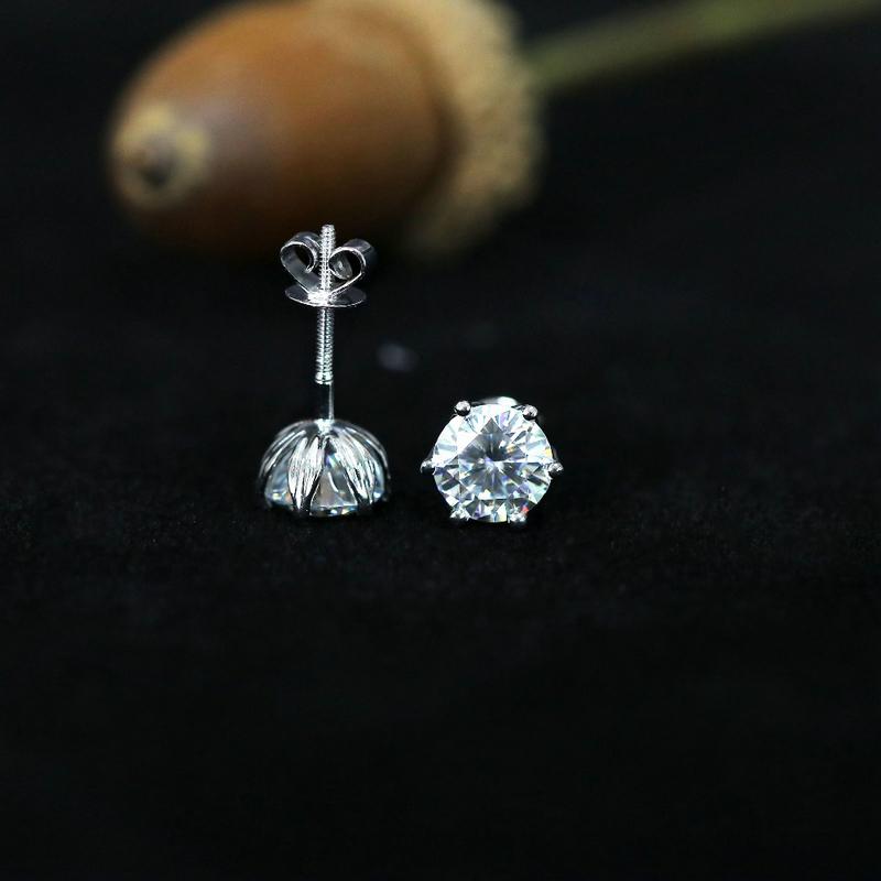 925 Sterling Silver Round Cut Cubic Zirconia Lotus Shaped Stud Earrings 2