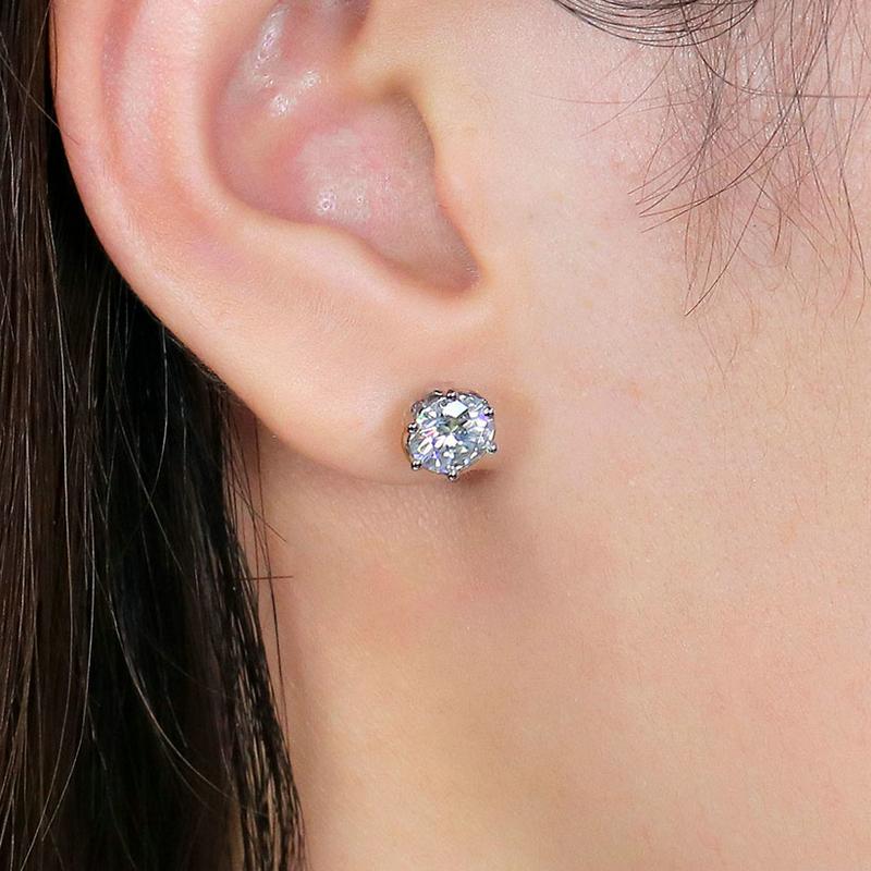 925 Sterling Silver Round Cut Cubic Zirconia Lotus Shaped Stud Earrings 5