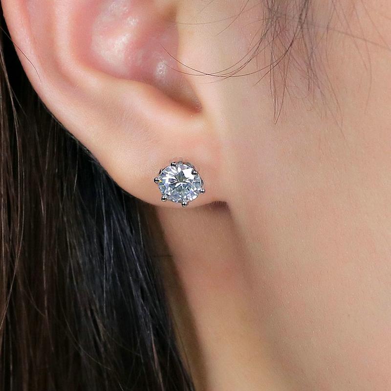 925 Sterling Silver Round Cut Cubic Zirconia Lotus Shaped Stud Earrings 6