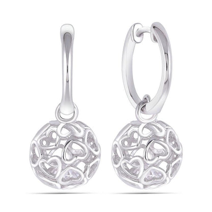 925 Sterling Silver Round Cut Cubic Zirconia Heart Shaped Earrings 1