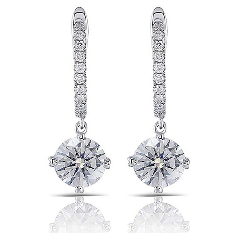 925 Sterling Silver Round Cut Cubic Zirconia Hoop Drop Earrings 2