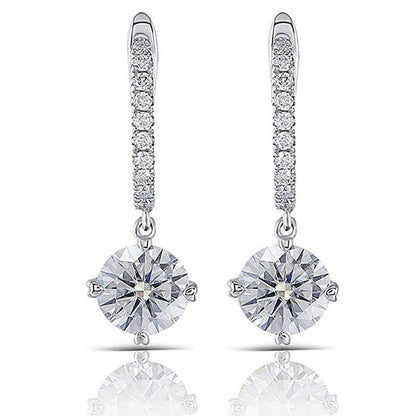 925 Sterling Silver Round Cut Cubic Zirconia Hoop Drop Earrings 2