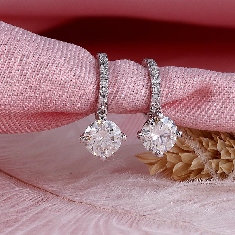 925 Sterling Silver Round Cut Cubic Zirconia Hoop Drop Earrings 5