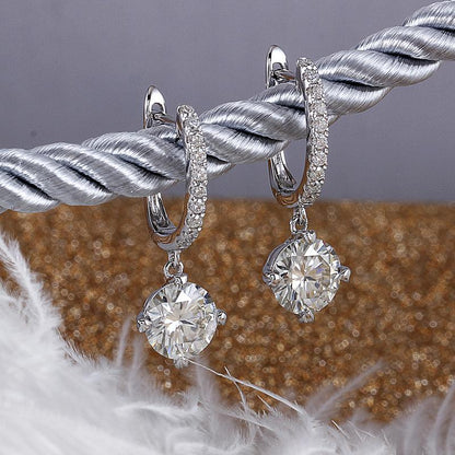 925 Sterling Silver Round Cut Cubic Zirconia Hoop Drop Earrings 4