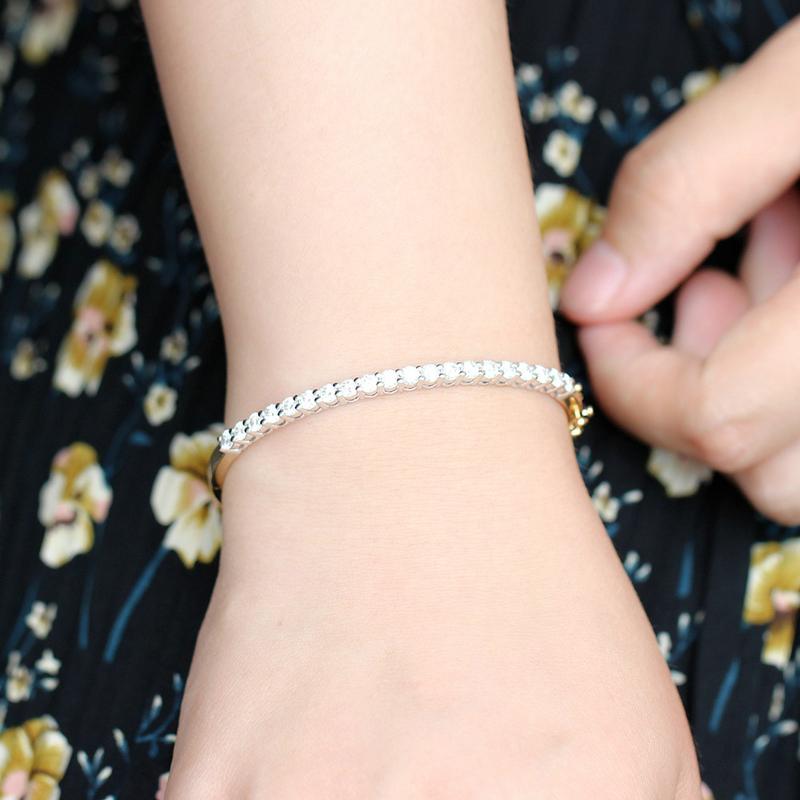 925 Sterling Silver 3mm CZ Cut 2cttw Diamond Bangle 4