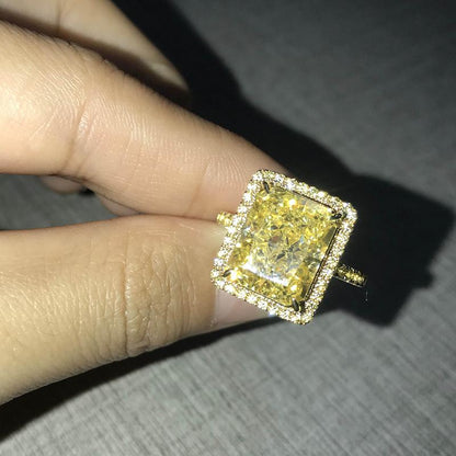 925 Sterling Silver  Radiant Cut Yellow CZ Halo Ring 2