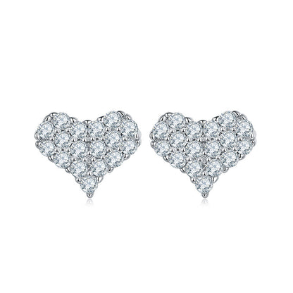 925 Sterling Silver Round Cut Cubic Zirconia Heart-Shaped Stud Earrings 1