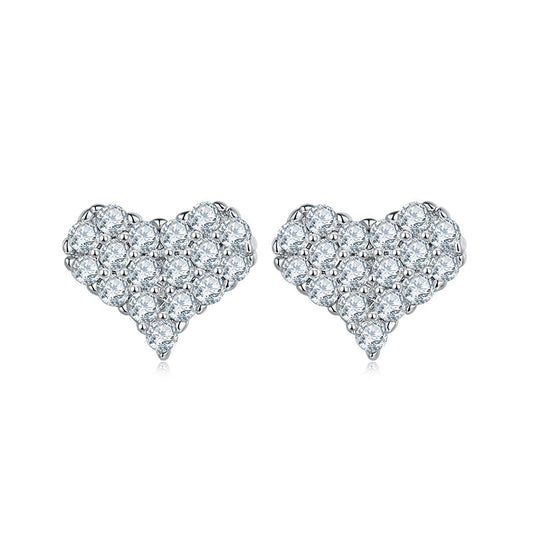 925 Sterling Silver Round Cut Cubic Zirconia Heart-Shaped Stud Earrings 1