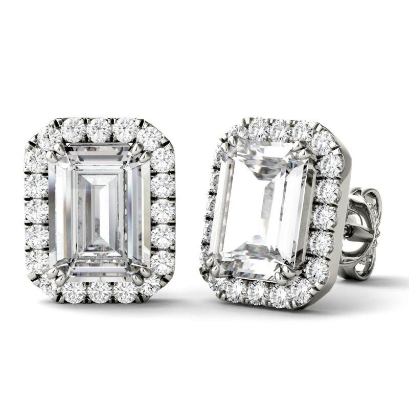 925 Sterling Sliver Cubic Zirconia Emerald Cut Halo Stud Earrings 2