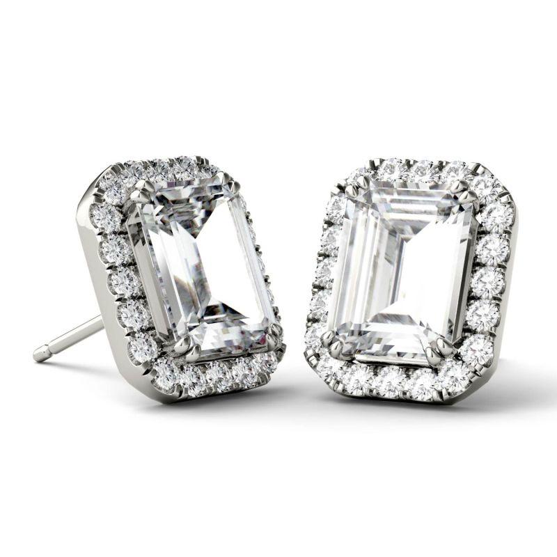 925 Sterling Sliver Cubic Zirconia Emerald Cut Halo Stud Earrings 3