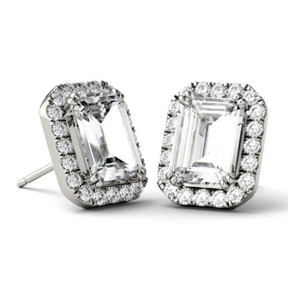 925 Sterling Sliver Cubic Zirconia Emerald Cut Halo Stud Earrings 3