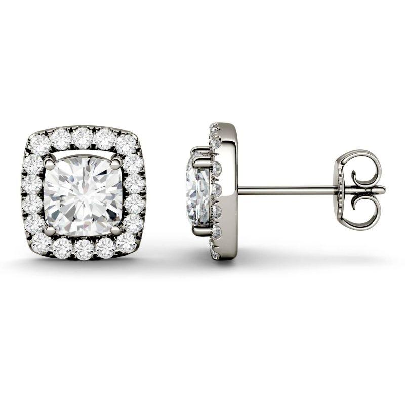 925 Sterling Silver Cushion Cut Cubic Zirconia Halo Stud Earrings 2