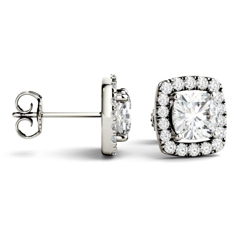 925 Sterling Silver Cushion Cut Cubic Zirconia Halo Stud Earrings 3