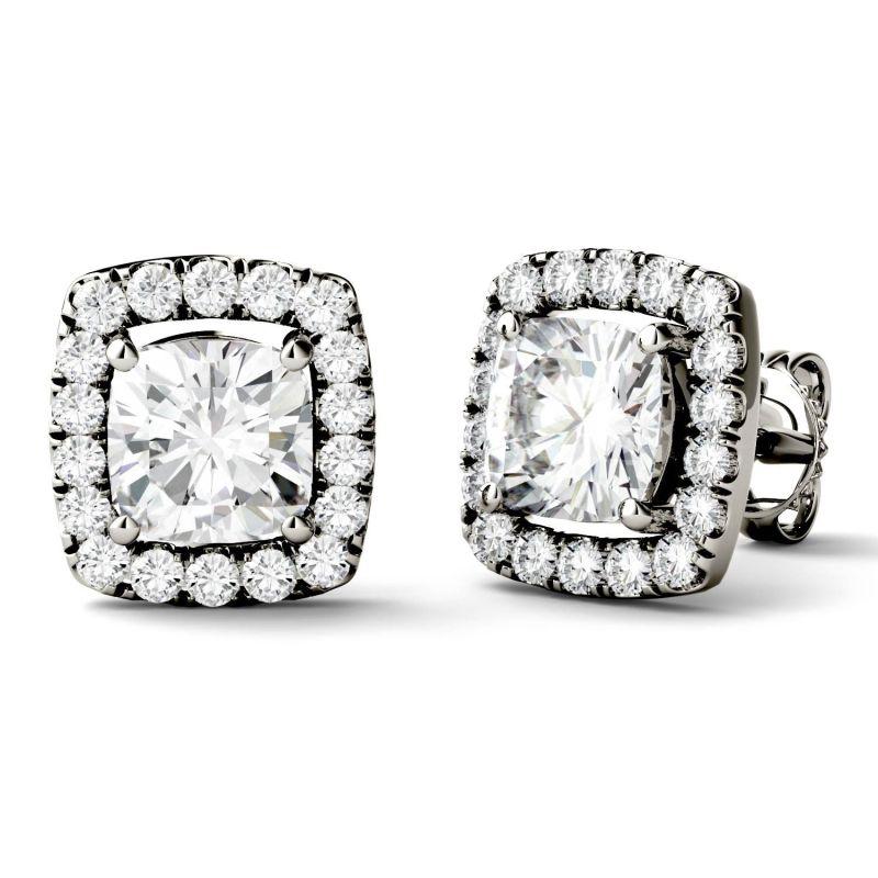 925 Sterling Silver Cushion Cut Cubic Zirconia Halo Stud Earrings 1