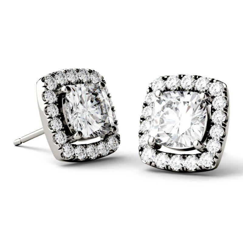 925 Sterling Silver Cushion Cut Cubic Zirconia Halo Stud Earrings 4