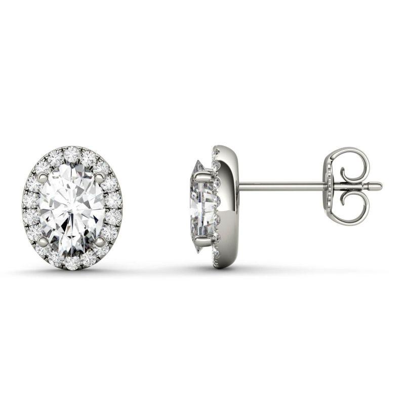 925 Sterling Sliver Oval Cut Cubic Zirconia Halo Stud Earrings 1