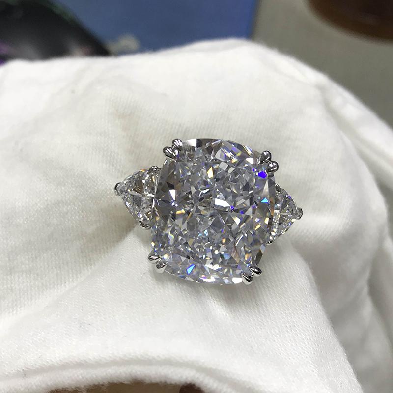 925 Sterling Silver Cushion Cut CZ Luxury Three Stone Ring 3