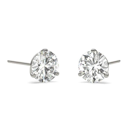 925 Sliver Sterling Round Cut Cubic Zirconia Three Prong Stud Earrings 4