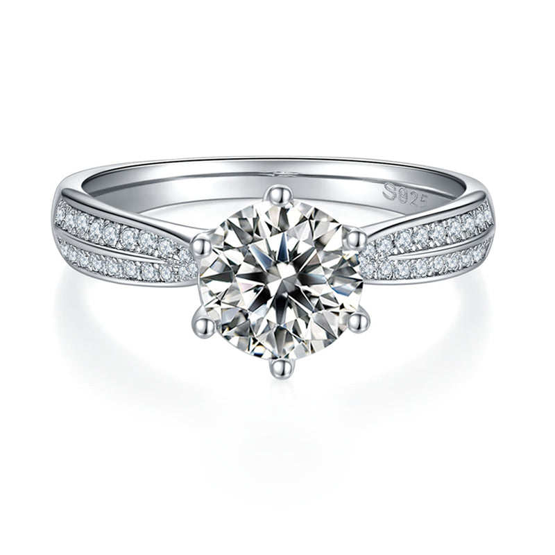 925 Sterling Silver Round CZ Diamond Classic 6 Prong Ring 2