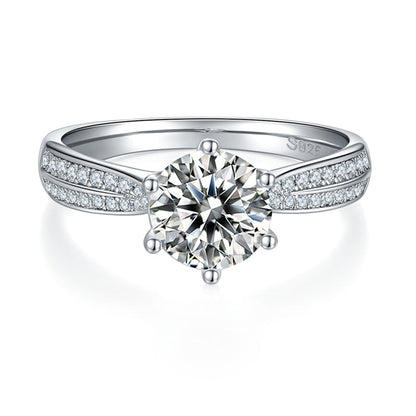 925 Sterling Silver Round CZ Diamond Classic 6 Prong Ring 2