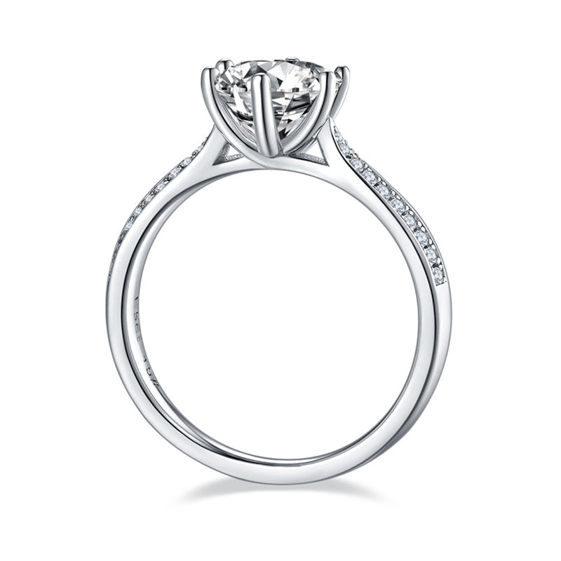 925 Sterling Silver Round CZ Diamond Classic 6 Prong Ring 3