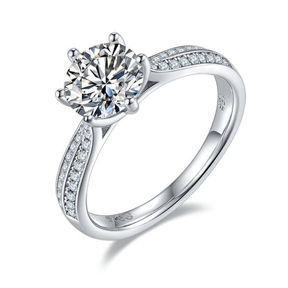 925 Sterling Silver Round CZ Diamond Classic 6 Prong Ring 1