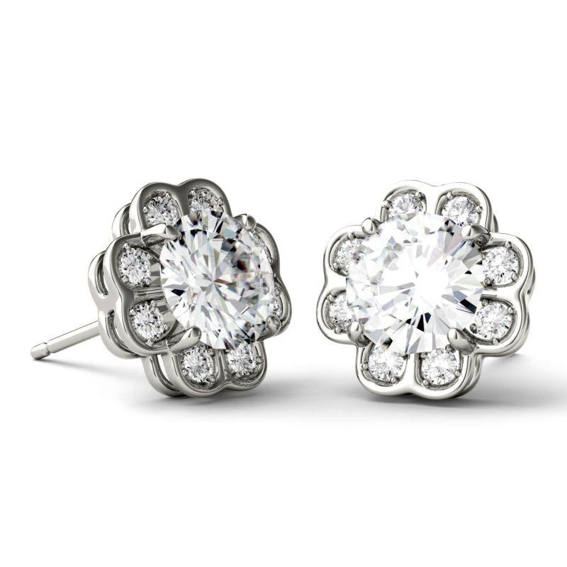 925 Sliver Round Cut Cubic Zirconia Halo Stud Earrings 8