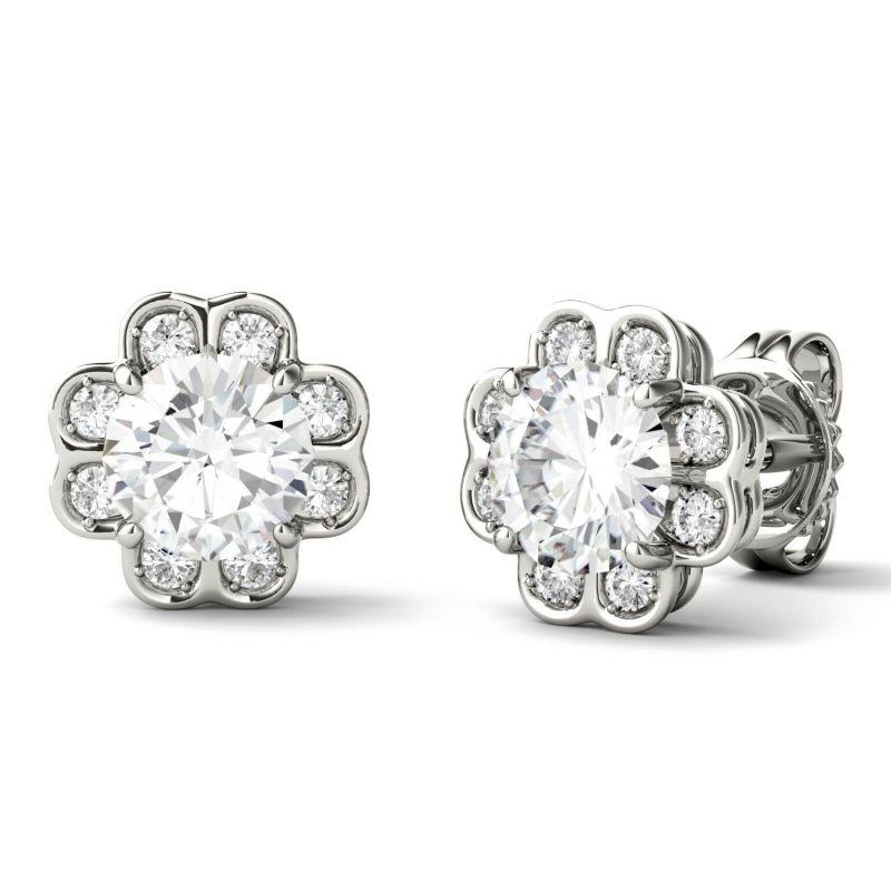 925 Sliver Round Cut Cubic Zirconia Halo Stud Earrings 7