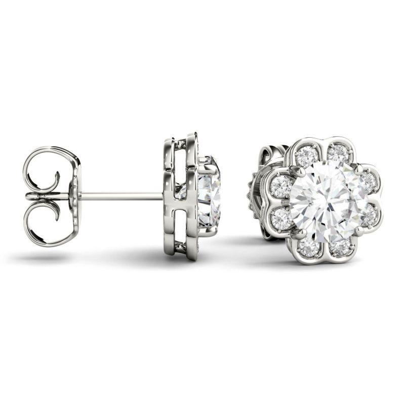 925 Sliver Round Cut Cubic Zirconia Halo Stud Earrings 6