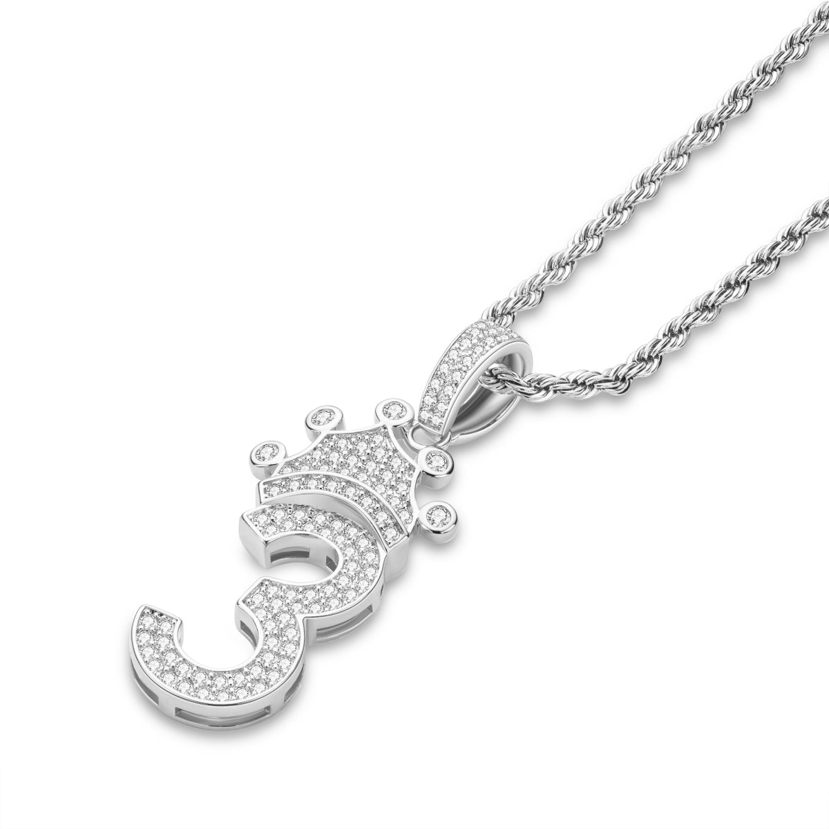 925 Sterling Silver Number 3 Created Diamond Hip Hop Long Chain Pendant Necklace 4