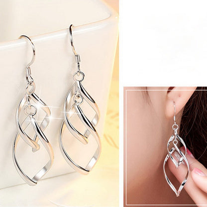 925 Sterling Silver Tassel Wave Shaped Twist Hook Earrings 6