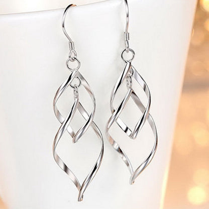 925 Sterling Silver Tassel Wave Shaped Twist Hook Earrings 2