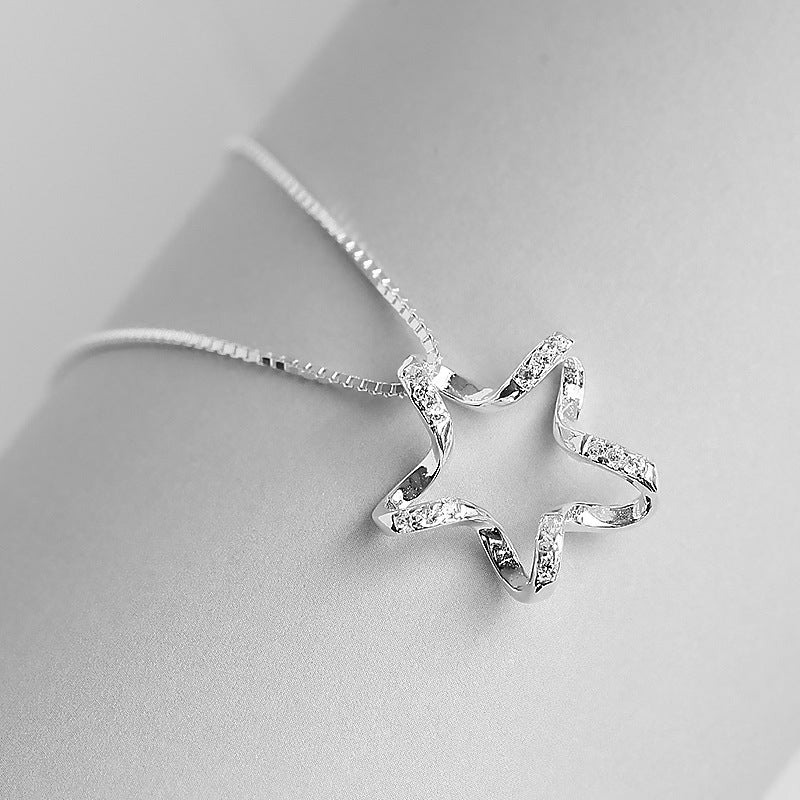 925 Sterling Silver Personality Five-Pointed Star Pendant Necklace 2