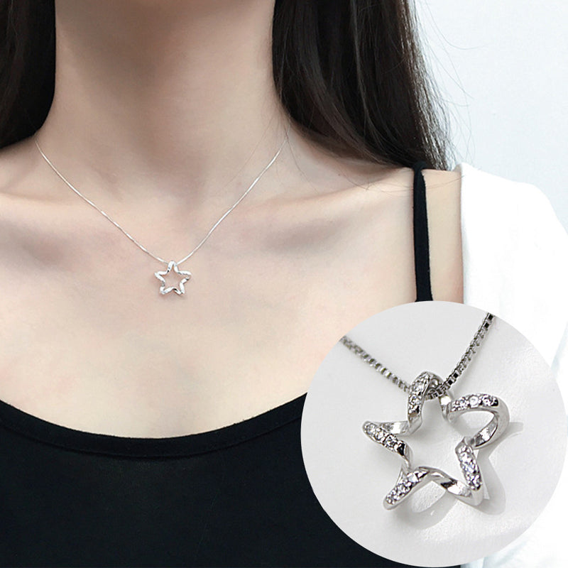 925 Sterling Silver Personality Five-Pointed Star Pendant Necklace 7