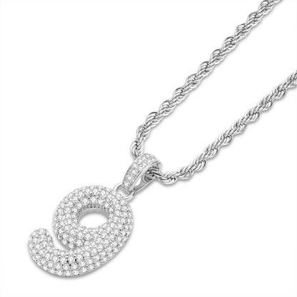 925 Sterling Silver Number 9 Created Diamond Hip Hop Rope Chain Pendant Necklace 4