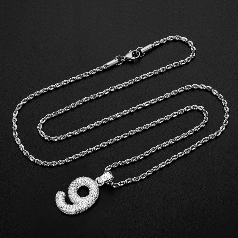 925 Sterling Silver Number 9 Created Diamond Hip Hop Rope Chain Pendant Necklace 10