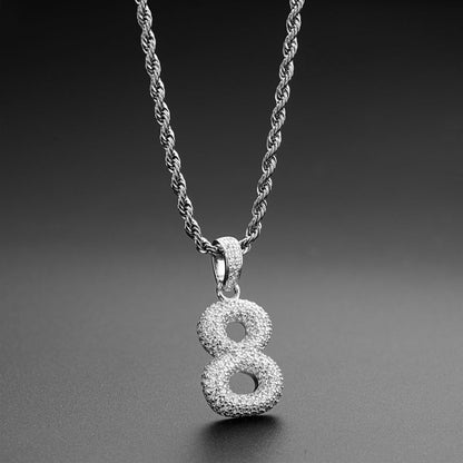 925 Sterling Silver Number 8 Created CZ Hip Hop Rope Chain Pendant Necklace 5