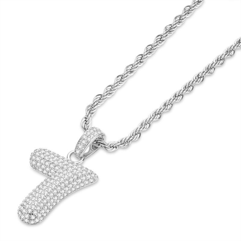 925 Sterling Silver Number 7 Created Diamond Hip Hop Rope Chain Pendant Necklace 3