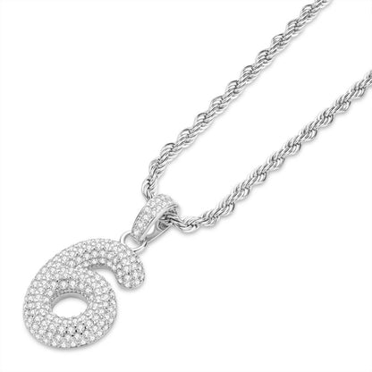 925 Sterling Silver Number 6 Created CZ Hip Hop Rope Chain Pendant Necklace 3