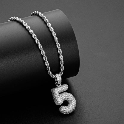 925 Sterling Silver Number 5 Created CZ Hip Hop Rope Chain Pendant Necklace 7